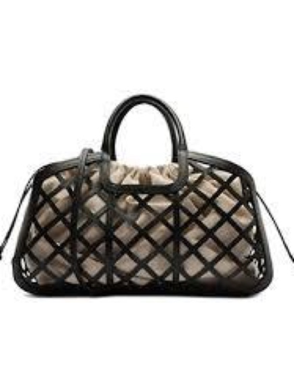 Black Lattice Satchel with Beige Inner Pouch
